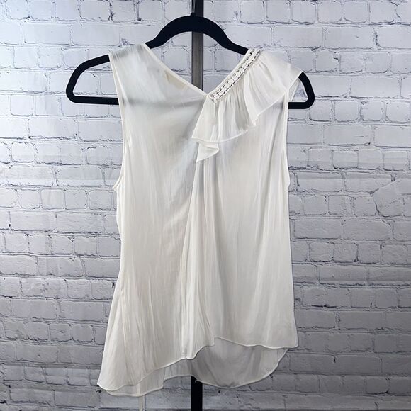 👗 Ramy Brook Melodie Ruffle Trim Top – Ivory, Size Small - Picture 4 of 4